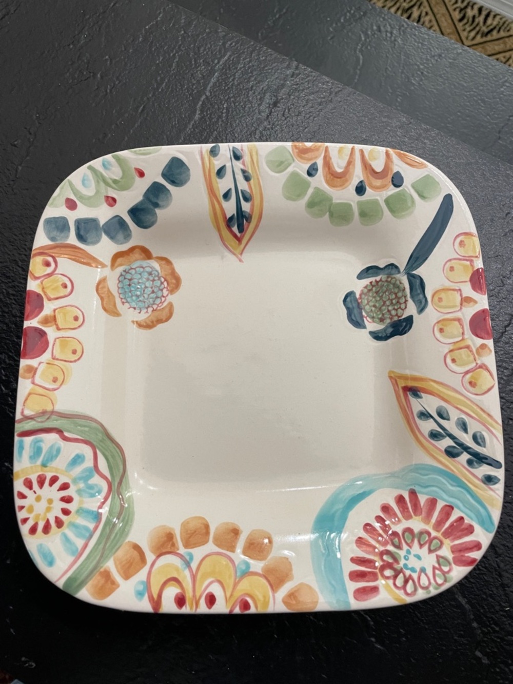Colorful Floral Square Ceramic Dinner Plate - Multicolor 8 1/2in